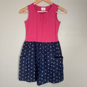 Hanna Anderson Pink and Chambray Tank Dress Girls Size 140 (10)
